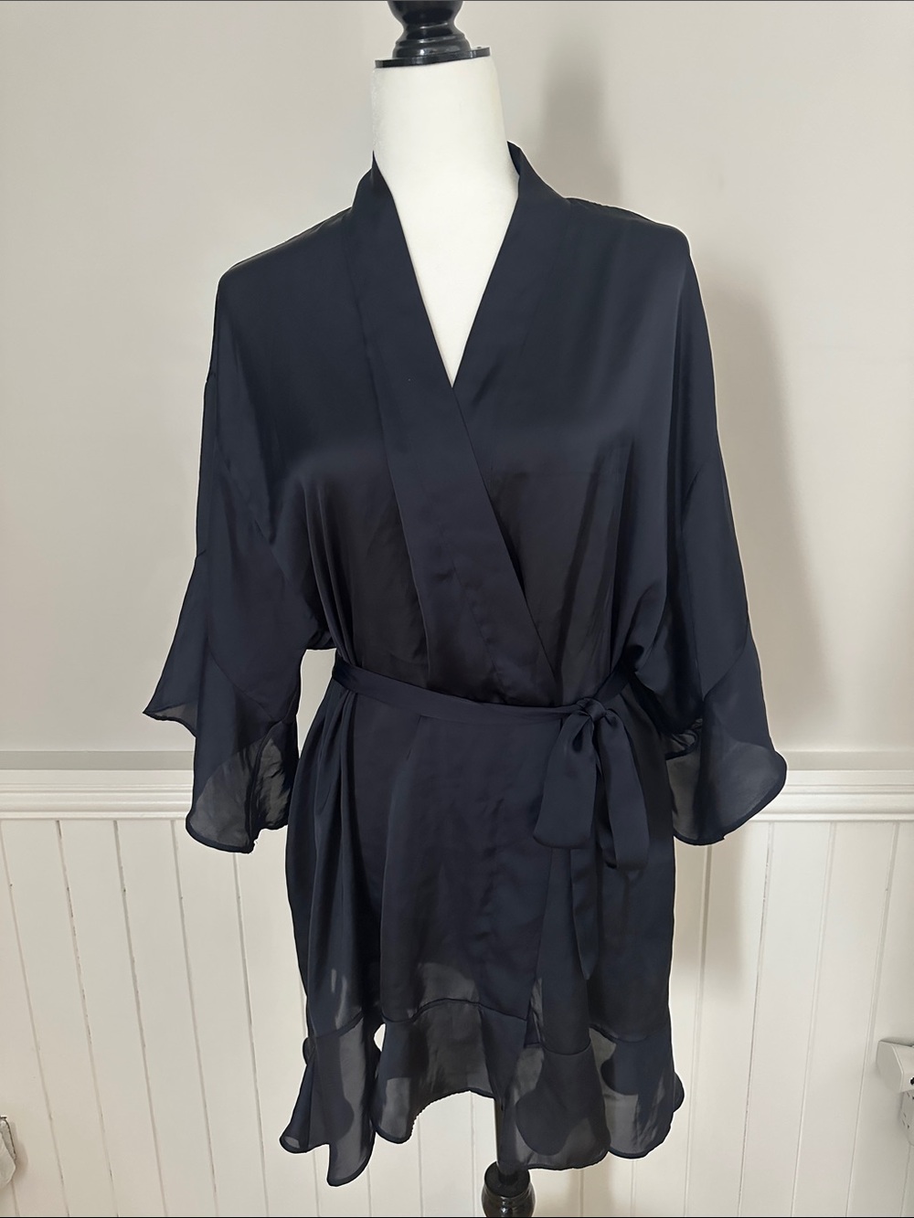 VS Navy Satin Tie-Waist Robe - Women's Sleepwear